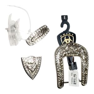 Ariat Silver Cowgirl Western Three Piece Buckle Set Floral Scrolled Design.